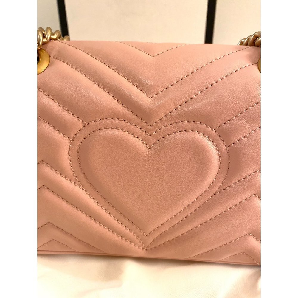 GUCCI Matelasse Mini GG Marmont Shoulder Bag Perfect Pink - Picture 8 of 11